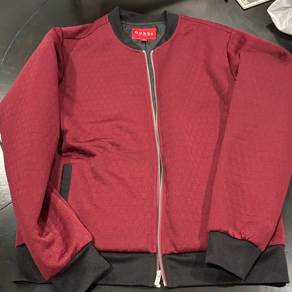 GUESS Men's Burgundy Bomber Jacket